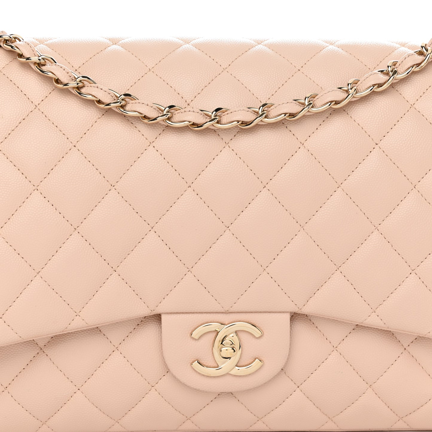 Caviar Quilted Maxi Double Flap Light Beige