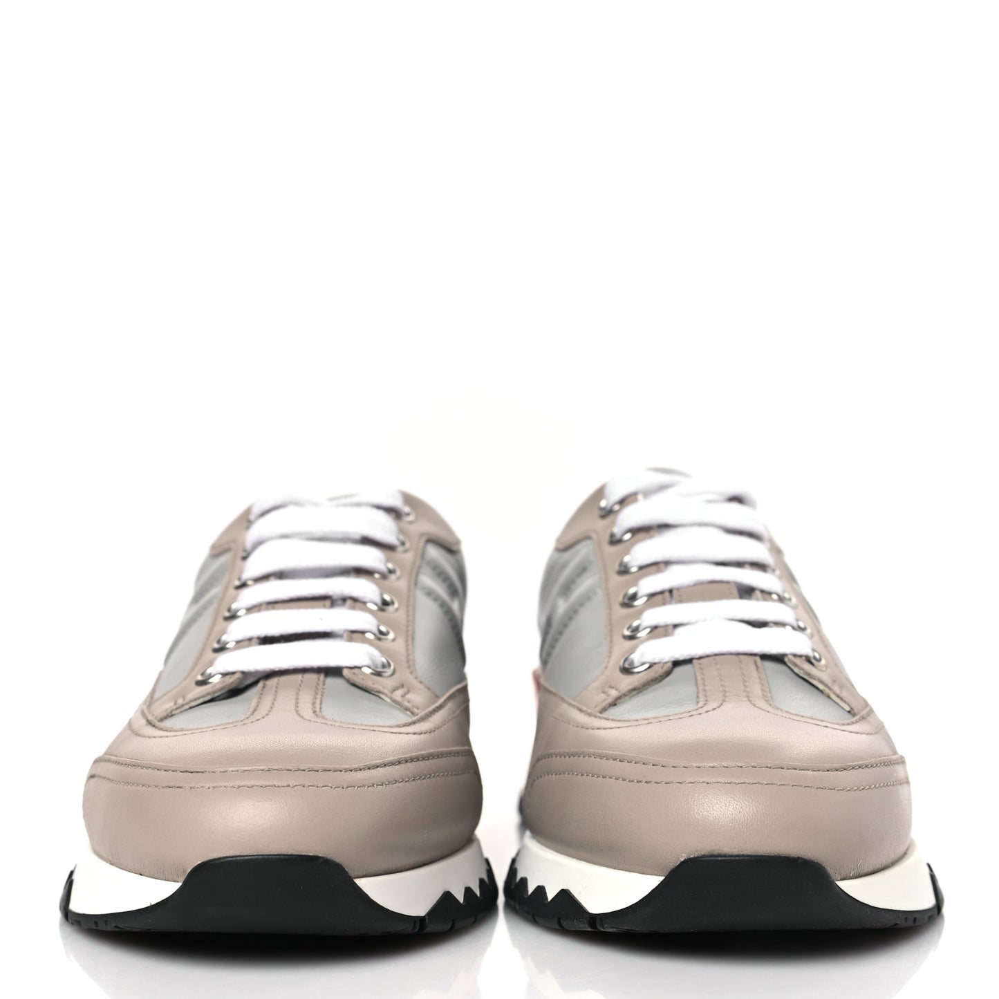 Calfskin Womens Trail Sneakers 37.5 Beige Rose Gris Brume