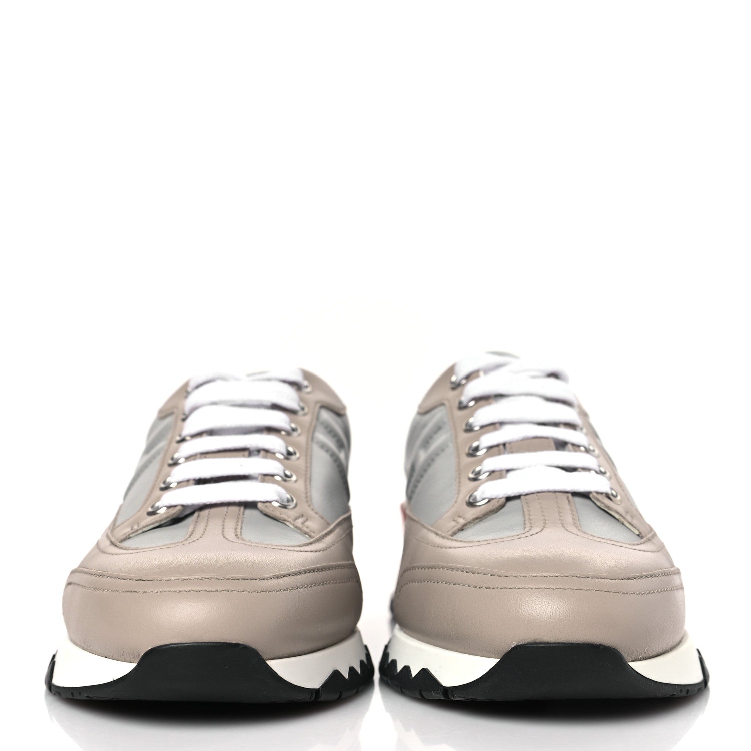 Hermes Calfskin Womens Trail Sneakers 37.5 Beige Rose Gris Brume 2 of 9