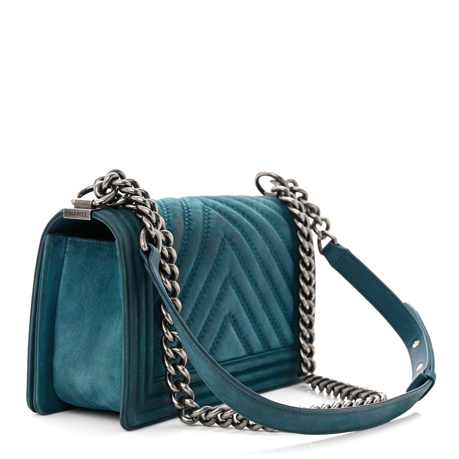 Chanel Nubuck Chevron Quilted Medium Boy Flap Blue 3 of 12