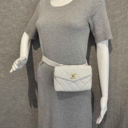 Chanel Lambskin Flap Waist Belt Bag White 75 30 9 of 11
