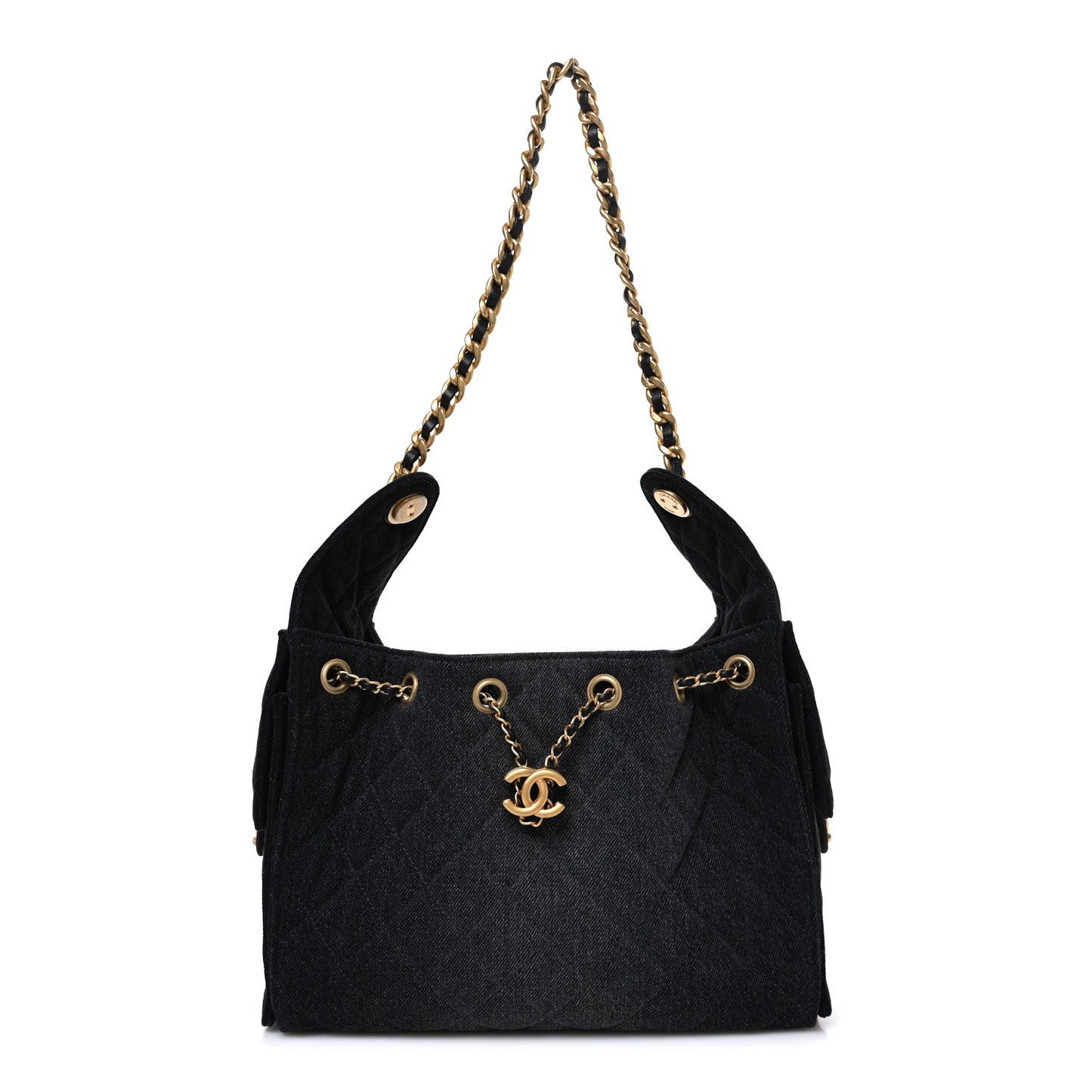 Washed Denim Quilted Small Chanel 25 Handbag Black