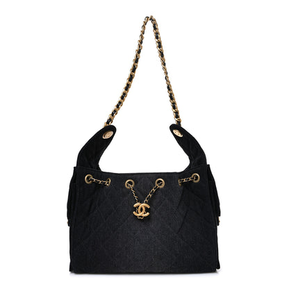 Chanel Washed Denim Quilted Small Chanel 25 Handbag Black 1 of 10