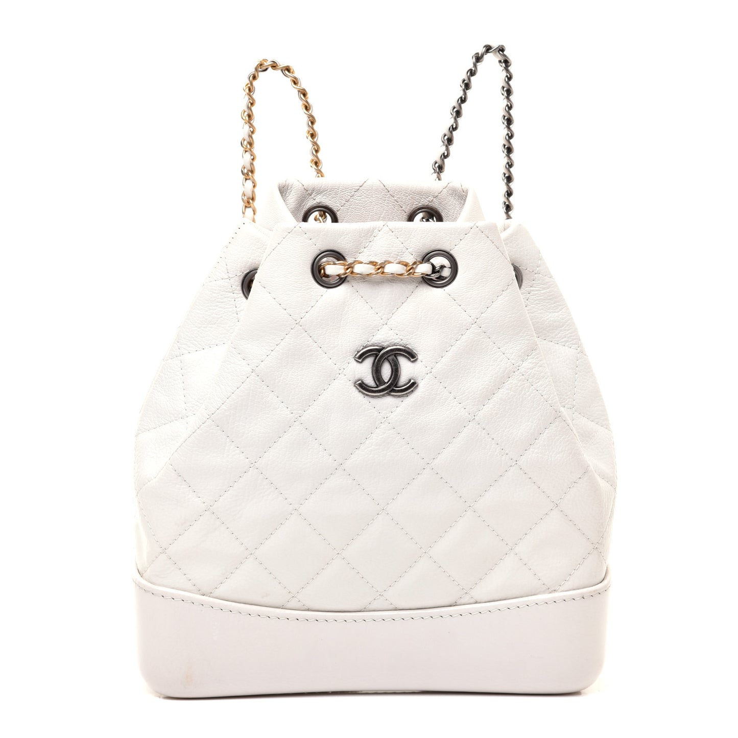 Patent Goatskin Quilted Small Gabrielle Backpack White