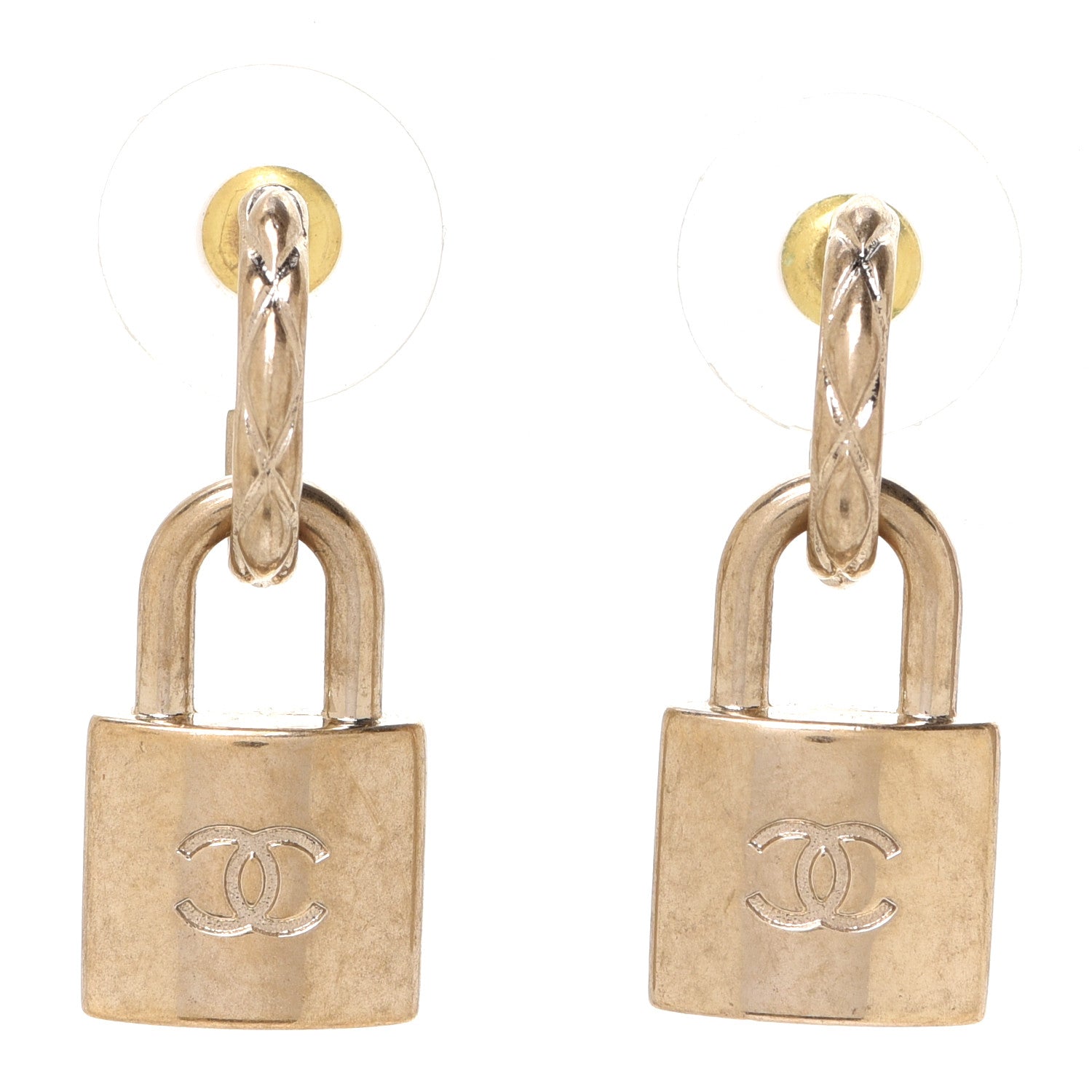 Chanel Metal Lock Drop Earrings Light Gold 1 of 5