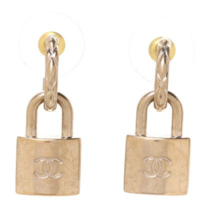 Chanel Metal Lock Drop Earrings Light Gold 1 of 5