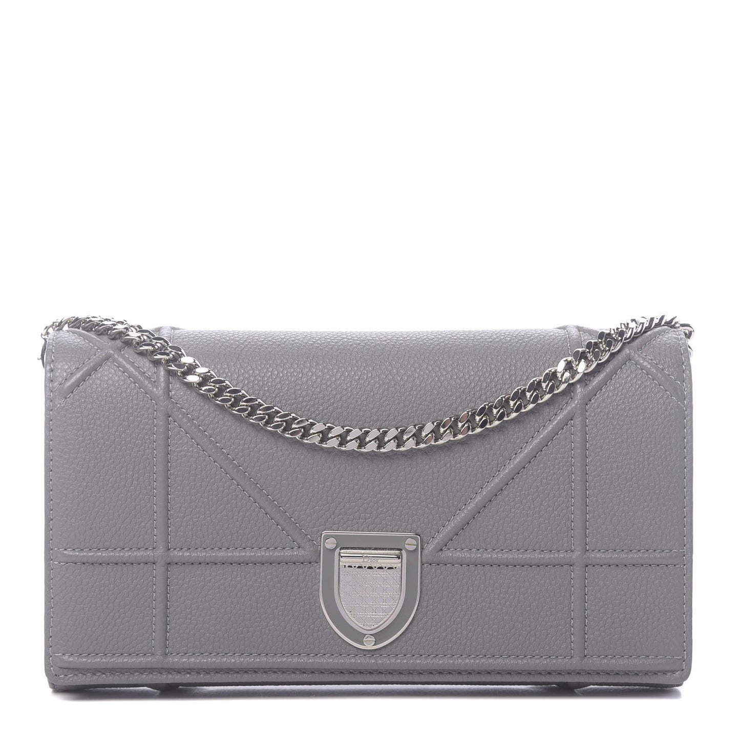 Grained Calfskin Diorama Croisiere Chain Wallet Gris