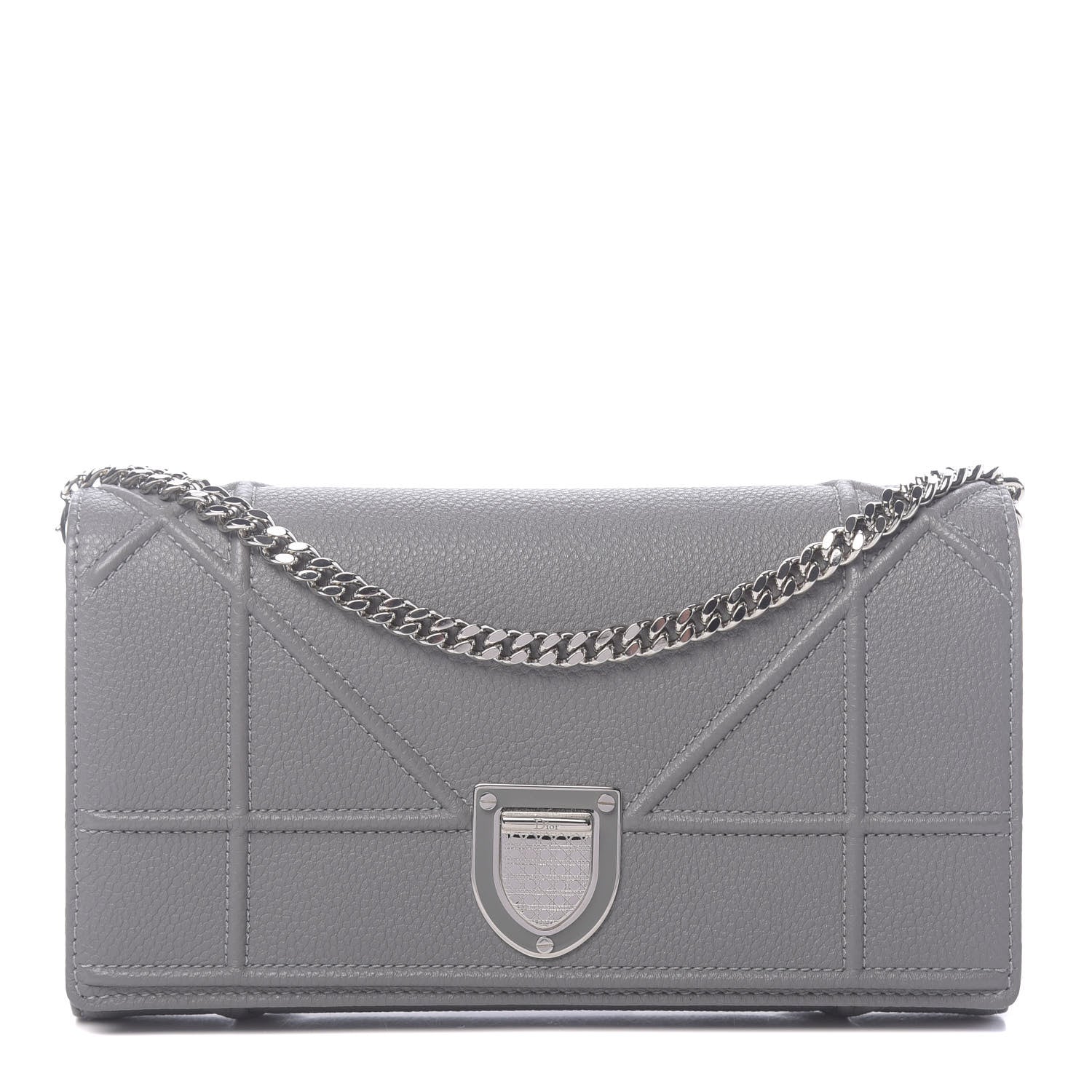 Christian Dior Grained Calfskin Diorama Croisiere Chain Wallet Gris 1 of 10
