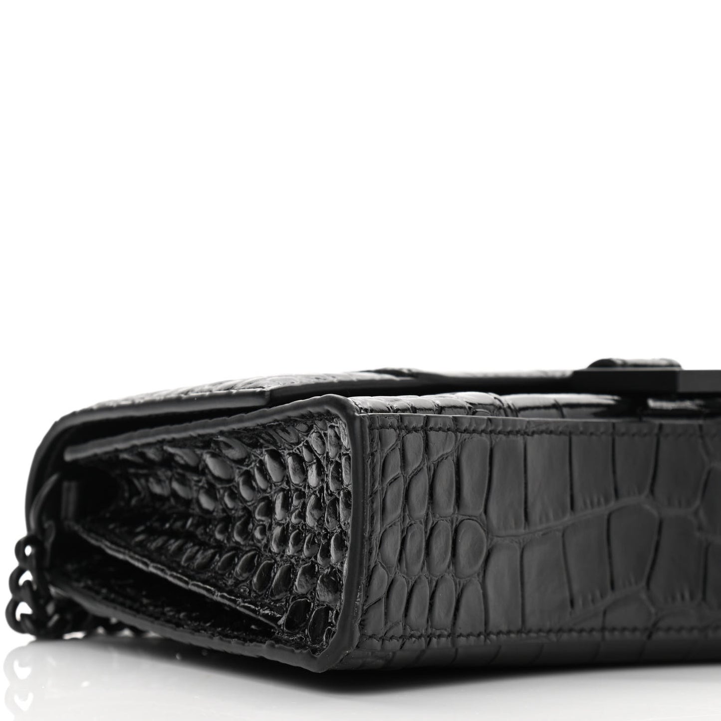 Shiny Calfskin Monochrome Crocodile Embossed Small Hourglass Evening Chain Bag Black