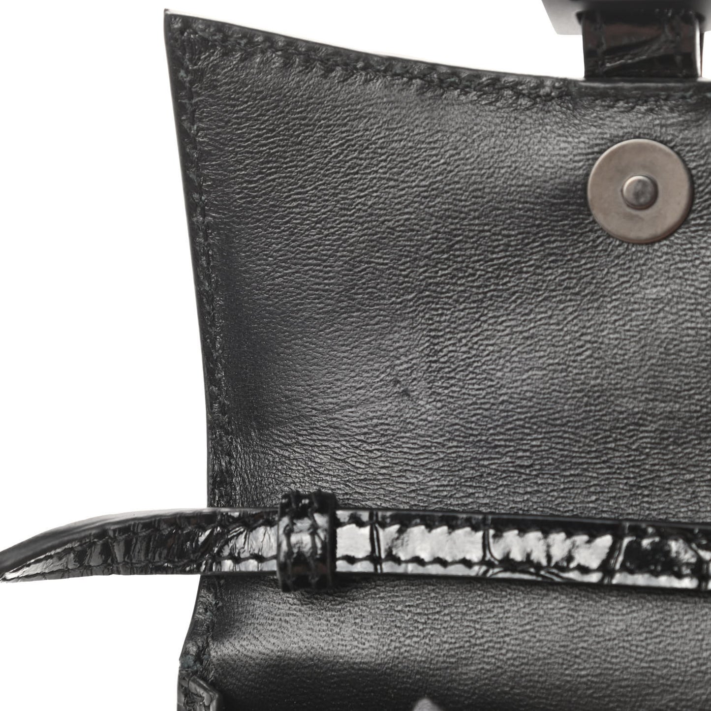 Shiny Calfskin Monochrome Crocodile Embossed Hourglass Top Handle Bag Mini Black