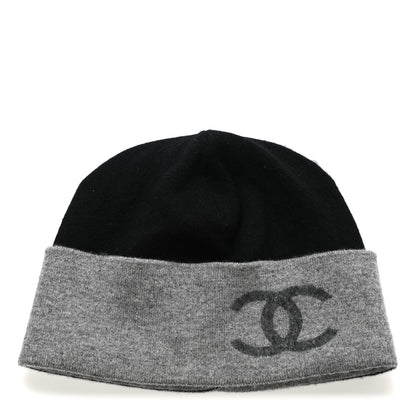 Chanel Cashmere Blend CC Beanie Hat Black Grey 1 of 4