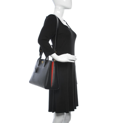 Prada Saffiano City Calfskin Large Bibliothèque Top Handle Black Fuoco 2 of 11