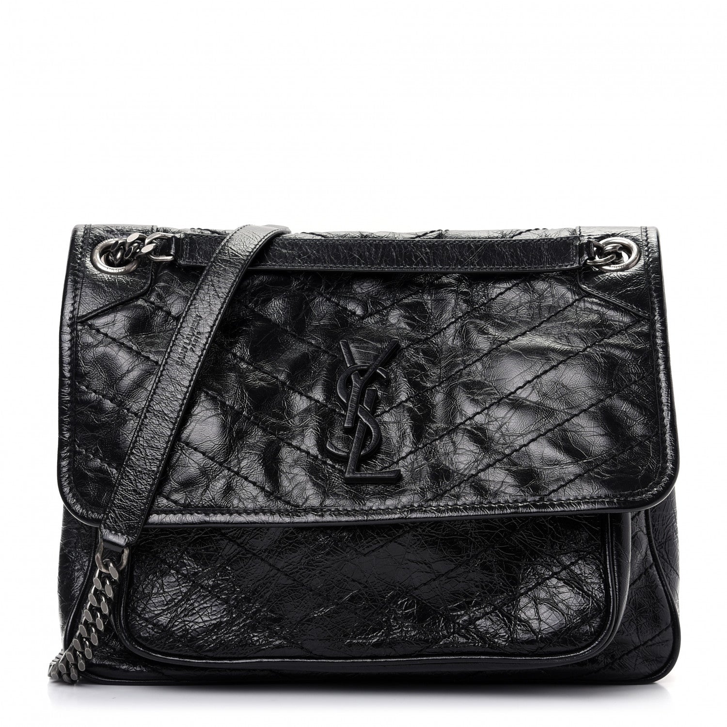 Saint Laurent Crinkled Calfskin Matelasse Monogram Medium Niki Chain Satchel Black 1 of 10