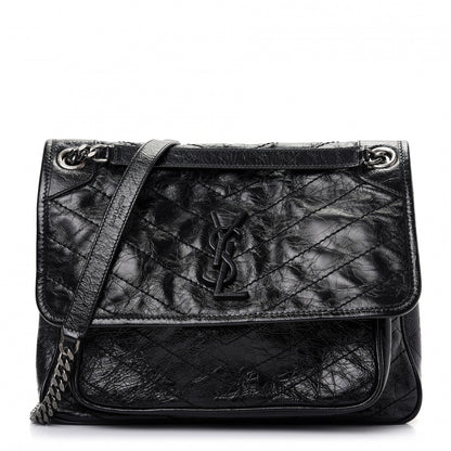 Saint Laurent Crinkled Calfskin Matelasse Monogram Medium Niki Chain Satchel Black 1 of 10