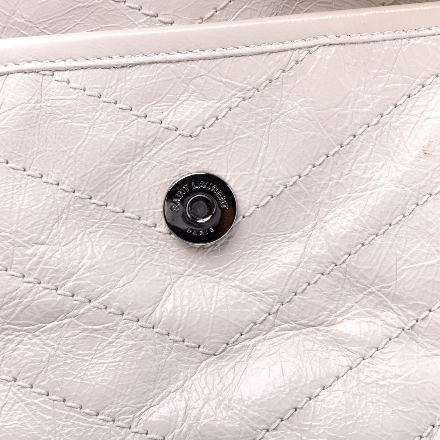 Saint Laurent Crinkled Calfskin Matelasse Monogram Medium Niki Chain Satchel Dirty White 9 of 10