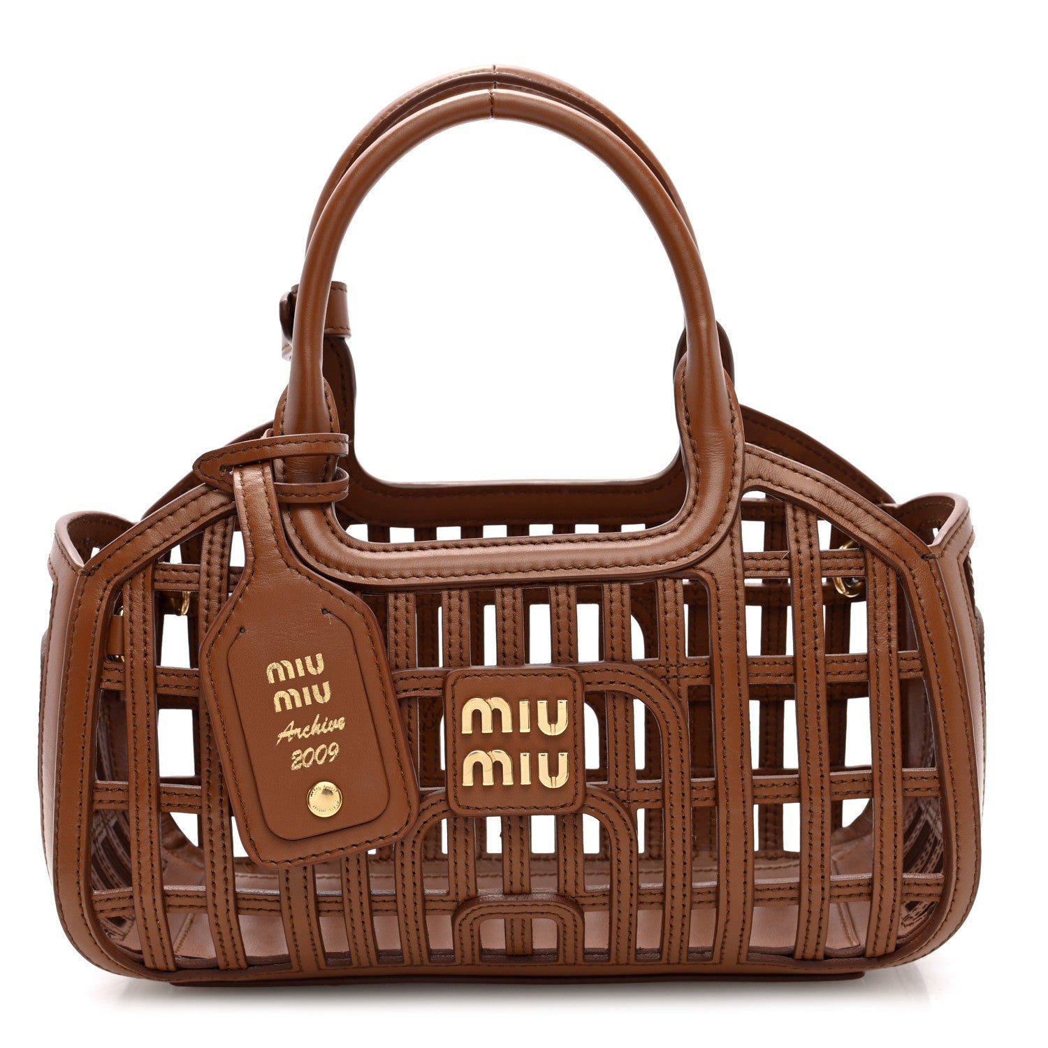 Miu Miu Calfskin Logo Basket Bag Cognac 1 of 10
