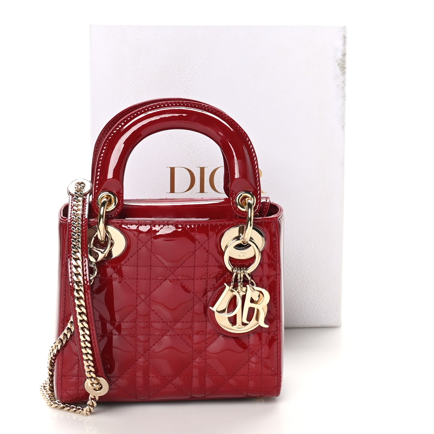 Patent Cannage Mini Lady Dior Rouge Cerise