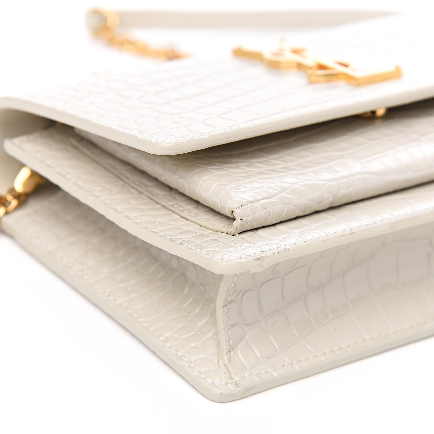 Saint Laurent Calfskin Crocodile Embossed Monogram Sunset Chain Wallet Blanc Vintage 6 of 7