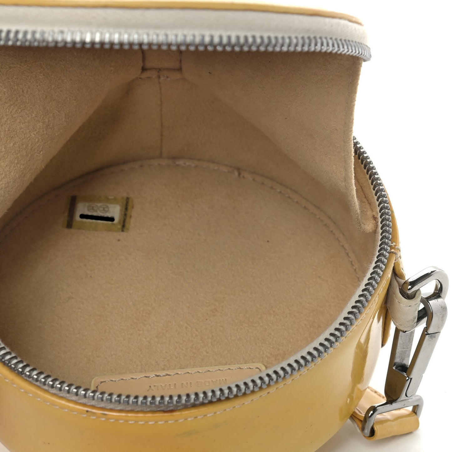 Patent Quilted CC Chocolate Bar Round Shoulder Bag Yellow