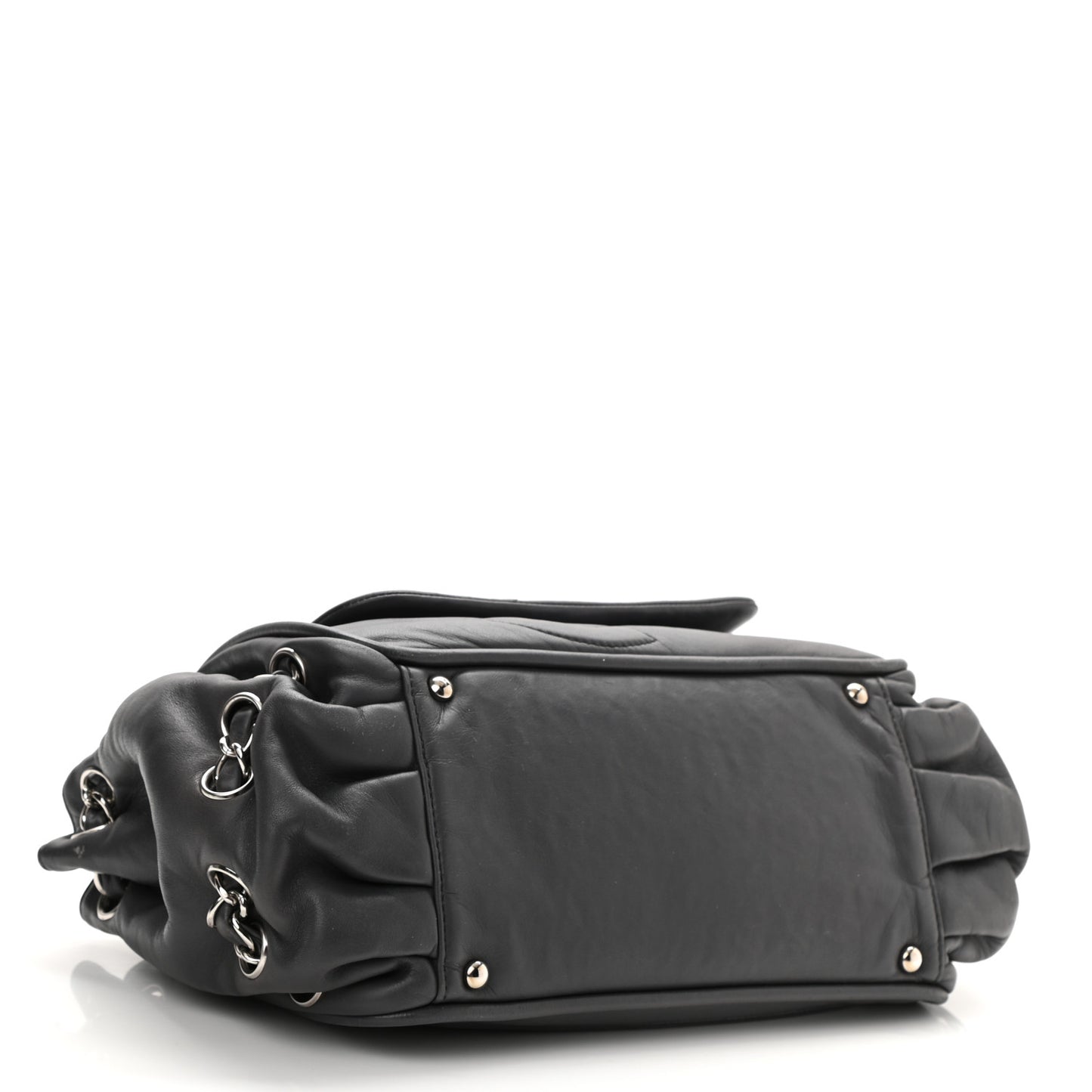 Lambskin Diagonal Ligne Accordion Flap Grey