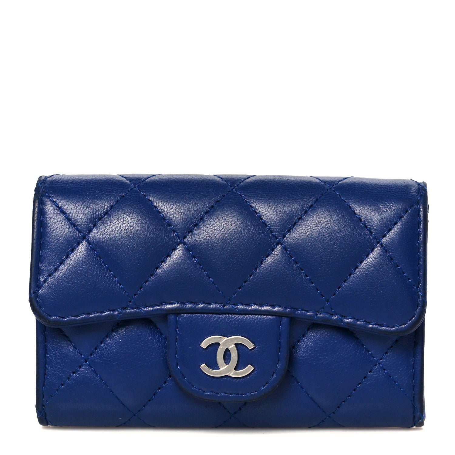 Chanel Lambskin Quilted Flap Card Holder Wallet Blue 1 of 9