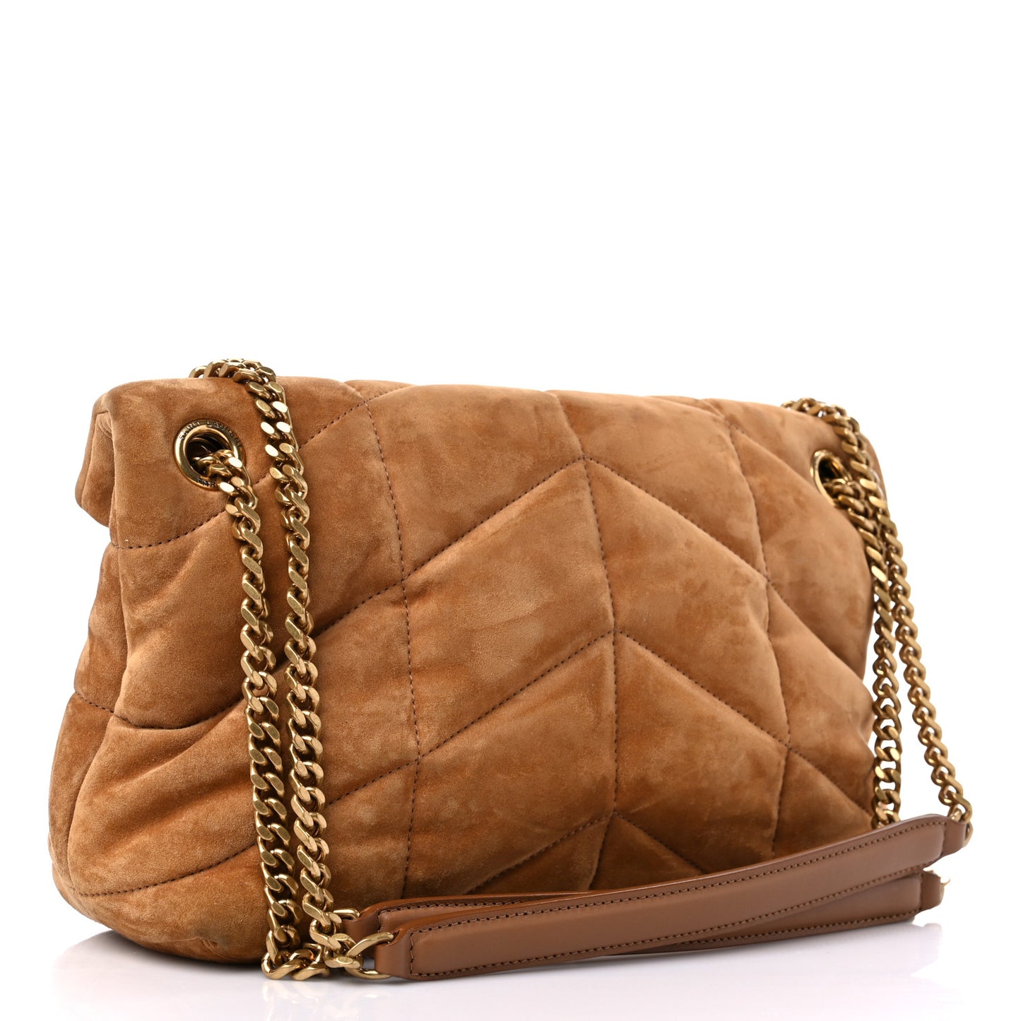 Suede Calfskin Quilted Small Loulou Puffer Monogram Chain Satchel Cinnamon