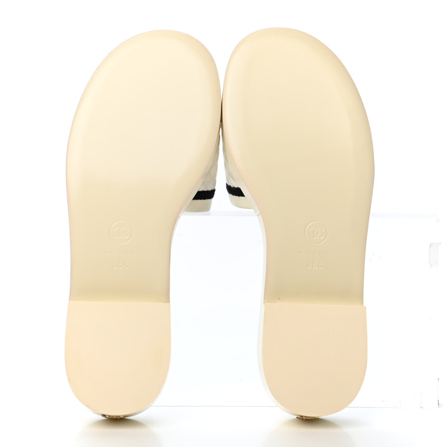 Chanel Lambskin Embroidered Logo Mules 38 Ivory Black 4 of 4