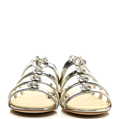 Chanel Metallic Calfskin Flat Sandals 35 Silver 2 of 9