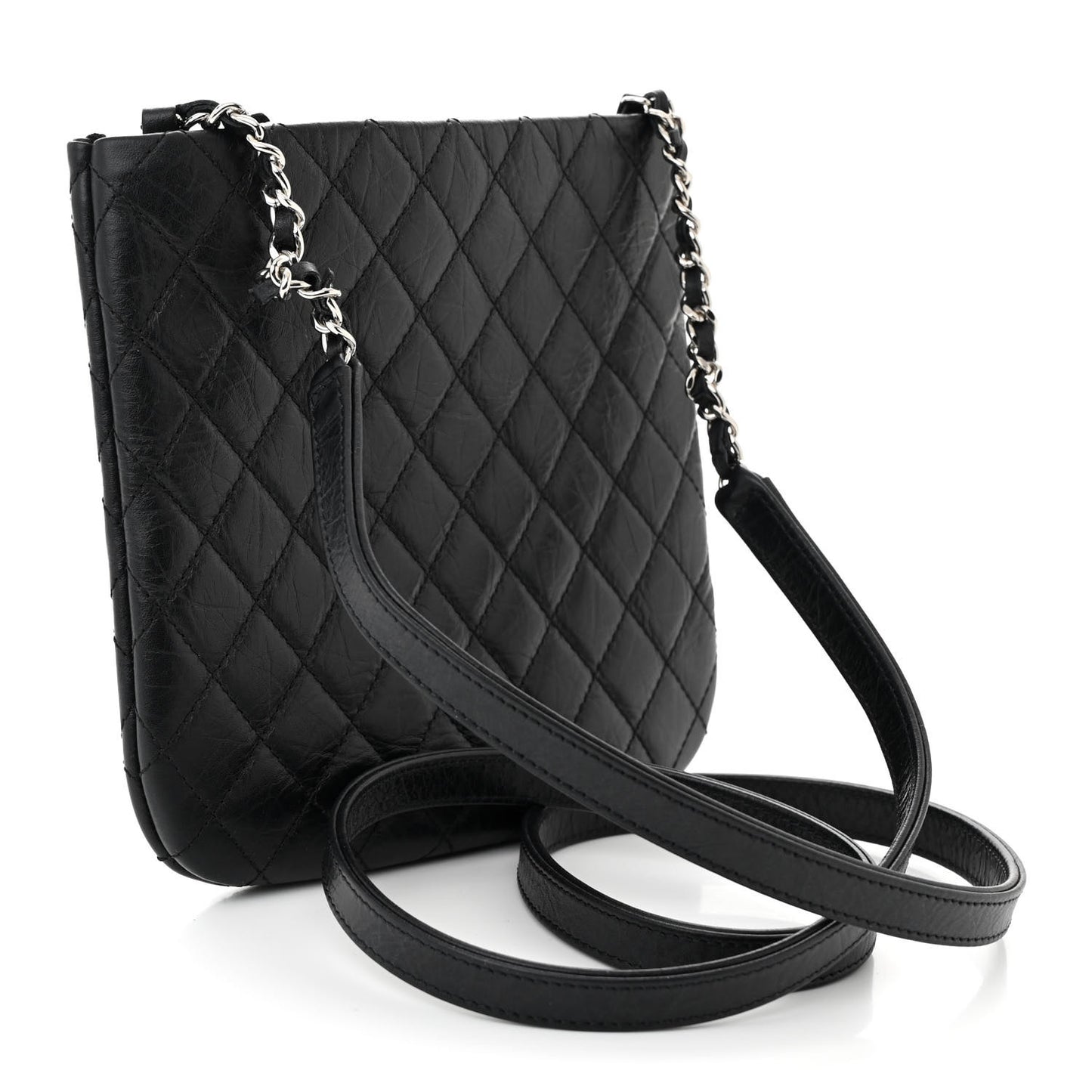 Aged Calfskin Quilted Crossbody Bag Black