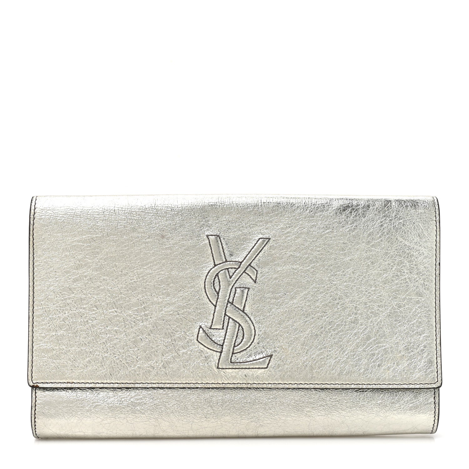 Saint Laurent Metallic Calfskin Monogram Large Belle De Jour Clutch Silver 1 of 11