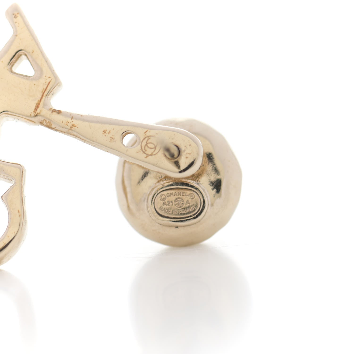 Chanel Pearl Crystal Logo Earrings Gold Pearly White 5 of 8
