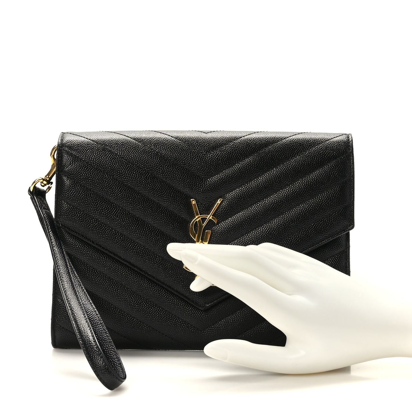 Grain De Poudre Matelasse Chevron Monogram Envelope Clutch Black