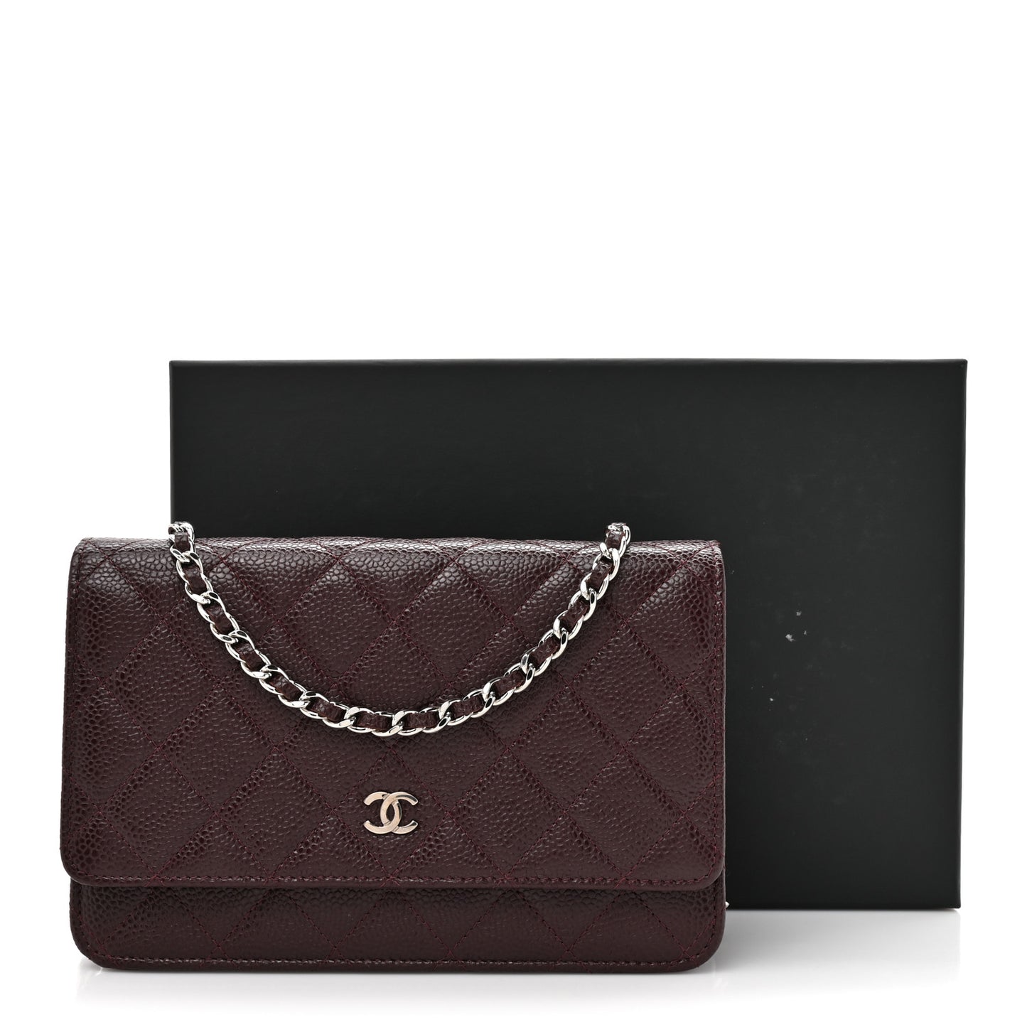 Caviar Quilted Wallet on Chain WOC Burgundy
