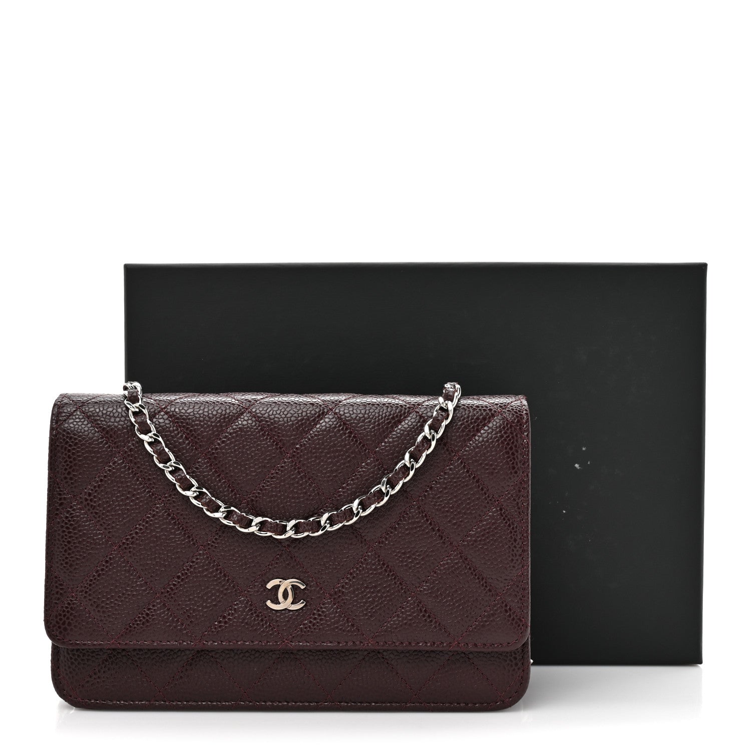 Chanel Caviar Quilted Wallet on Chain WOC Burgundy 12 of 12