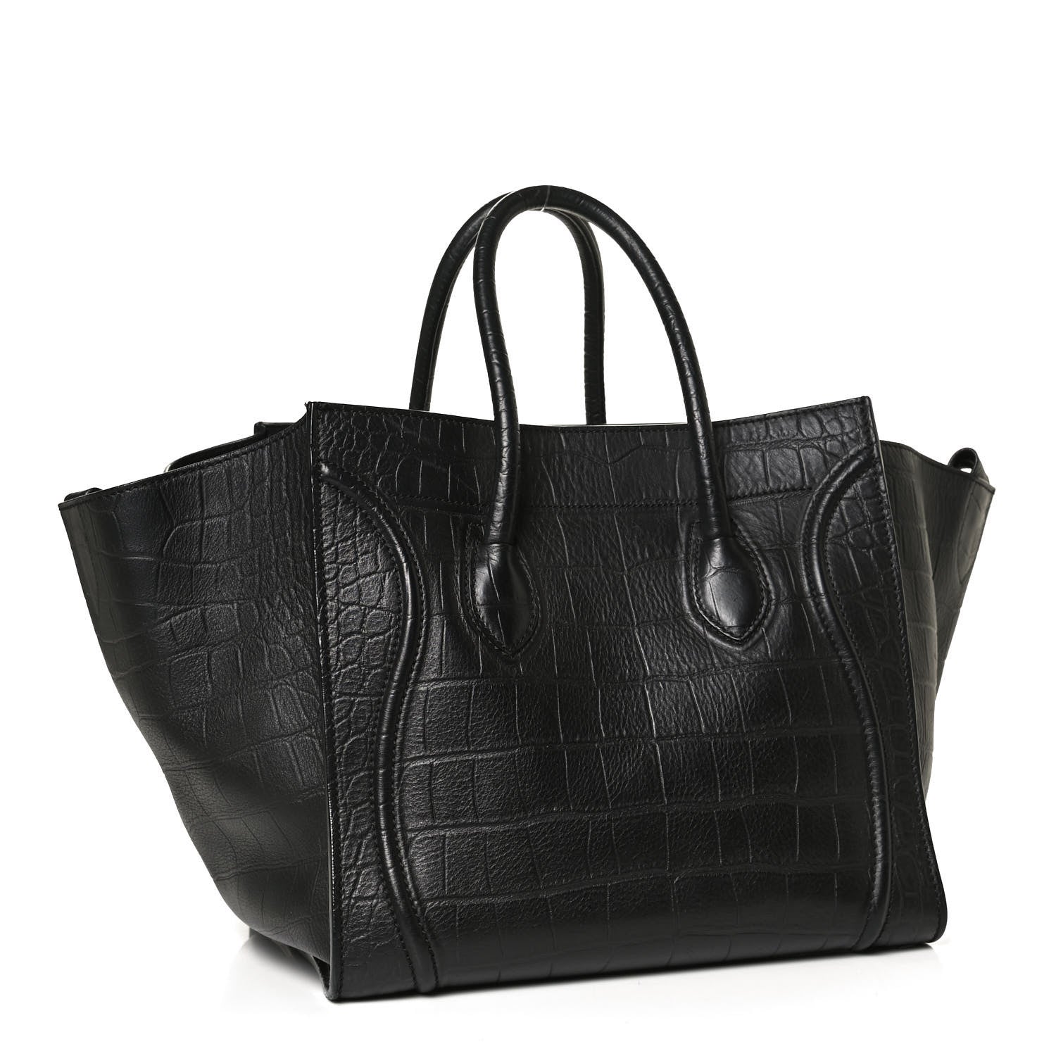 Celine Calfskin Crocodile Embossed Medium Phantom Luggage Black 3 of 10