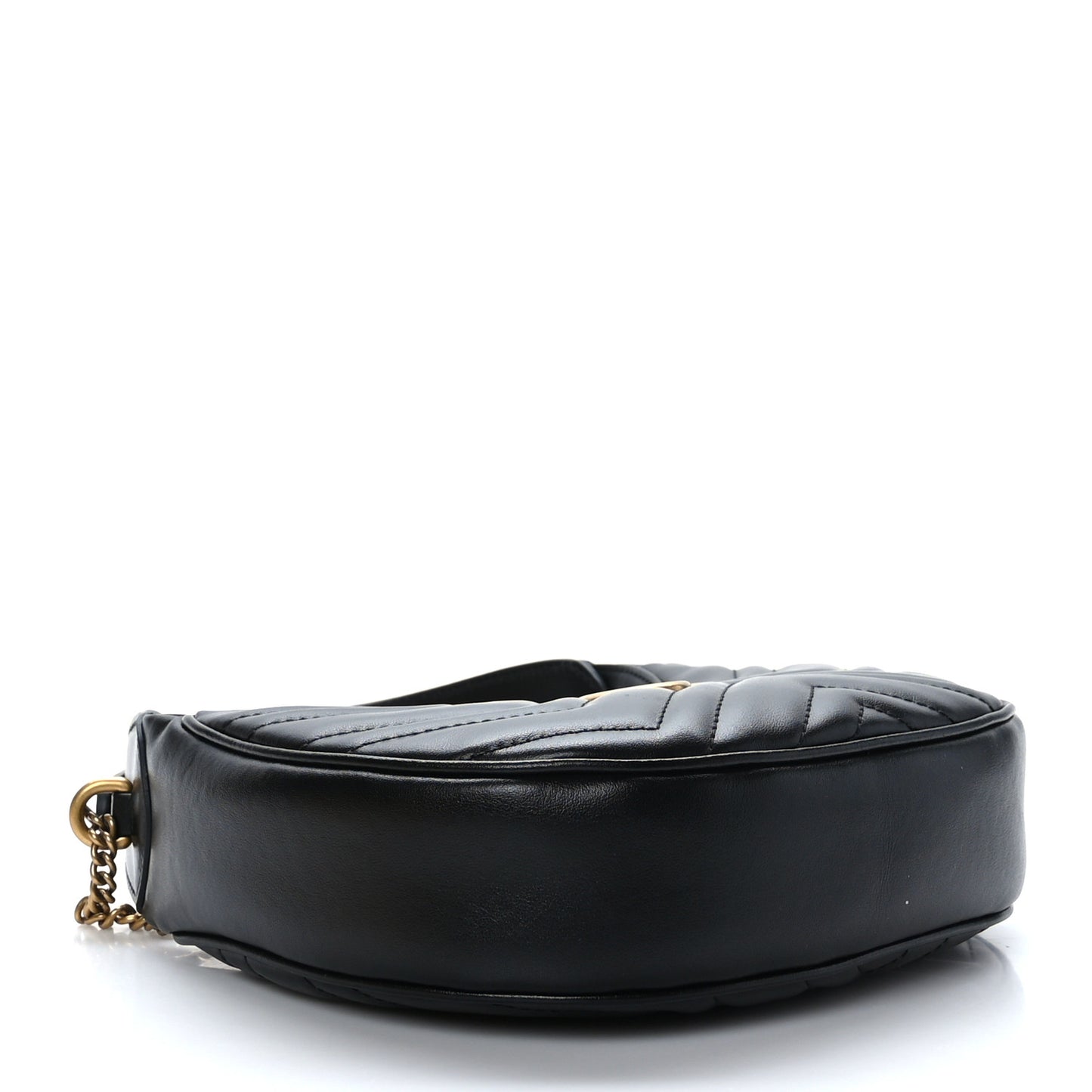 Calfskin Matelasse Chevron Mini GG Marmont Half Moon Hobo Black