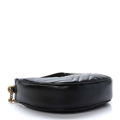 Gucci Calfskin Matelasse Chevron Mini GG Marmont Half Moon Hobo Black 4 of 8
