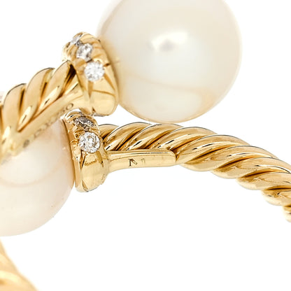 David Yurman 18K Yellow Gold Cultured Pearl Diamond 7.5mm Solari Bypass Ring 50 5.5 4 of 5