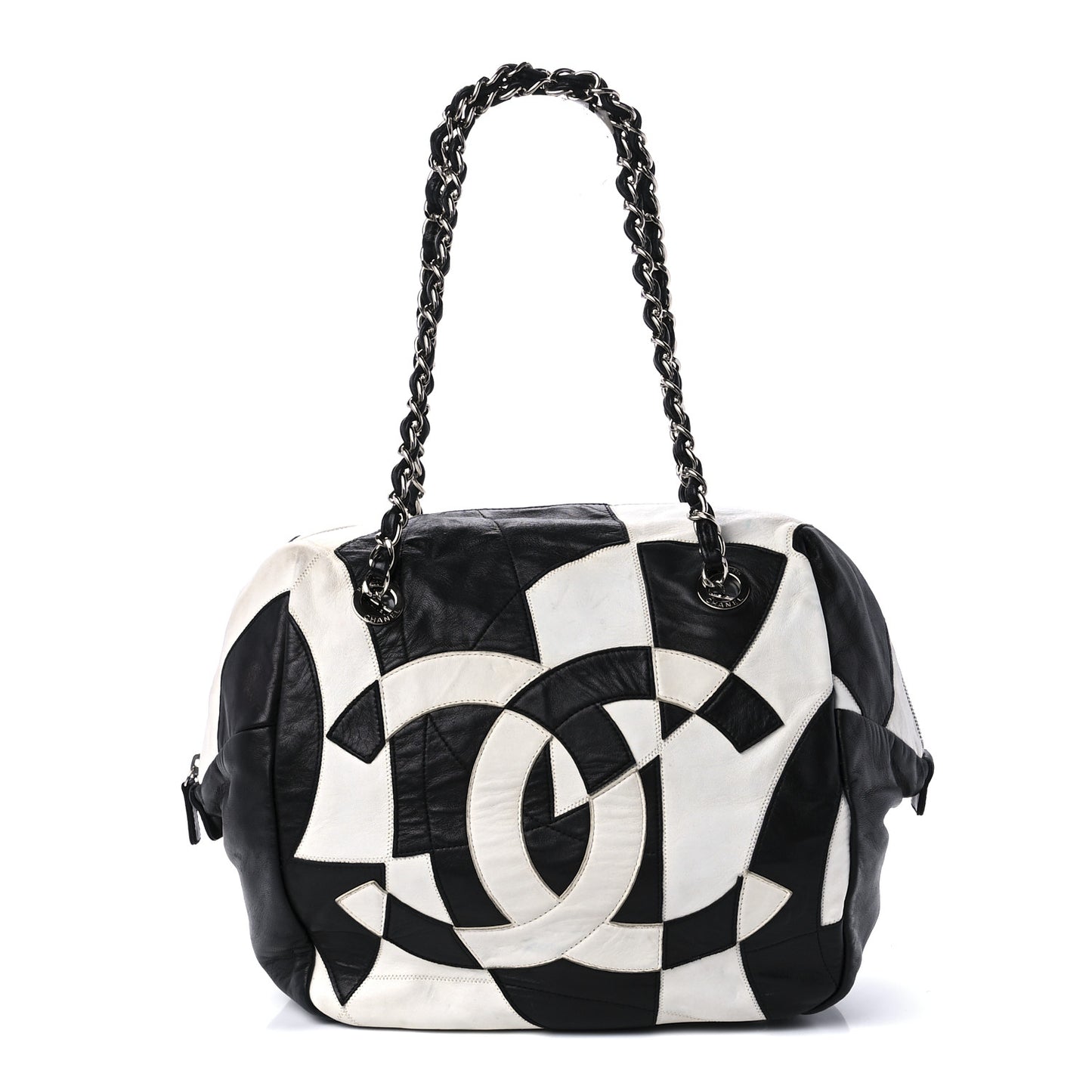 Lambskin CC Patchwork Shoulder Bag Black White