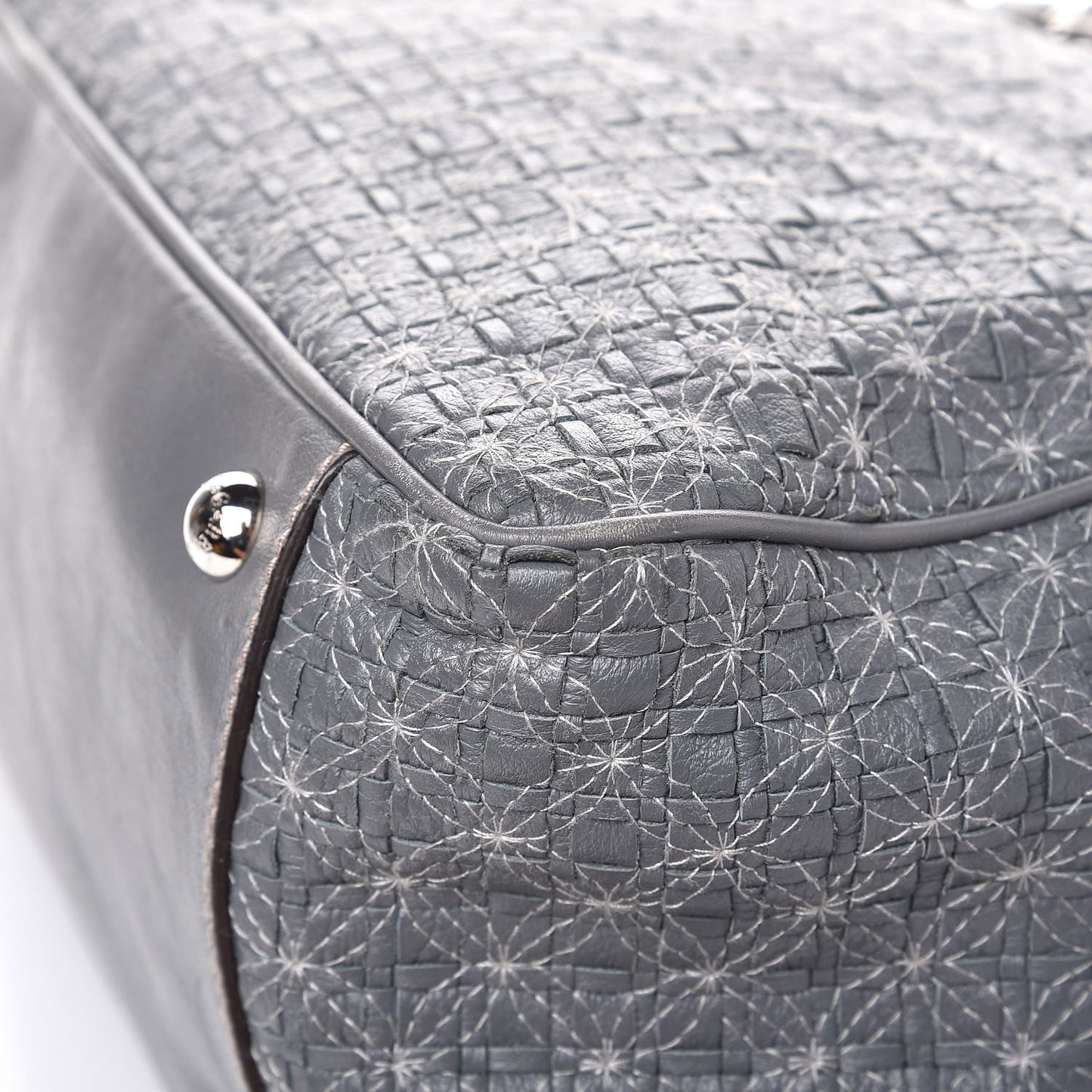 Woven Calfskin Miss Biz Bowler Grey