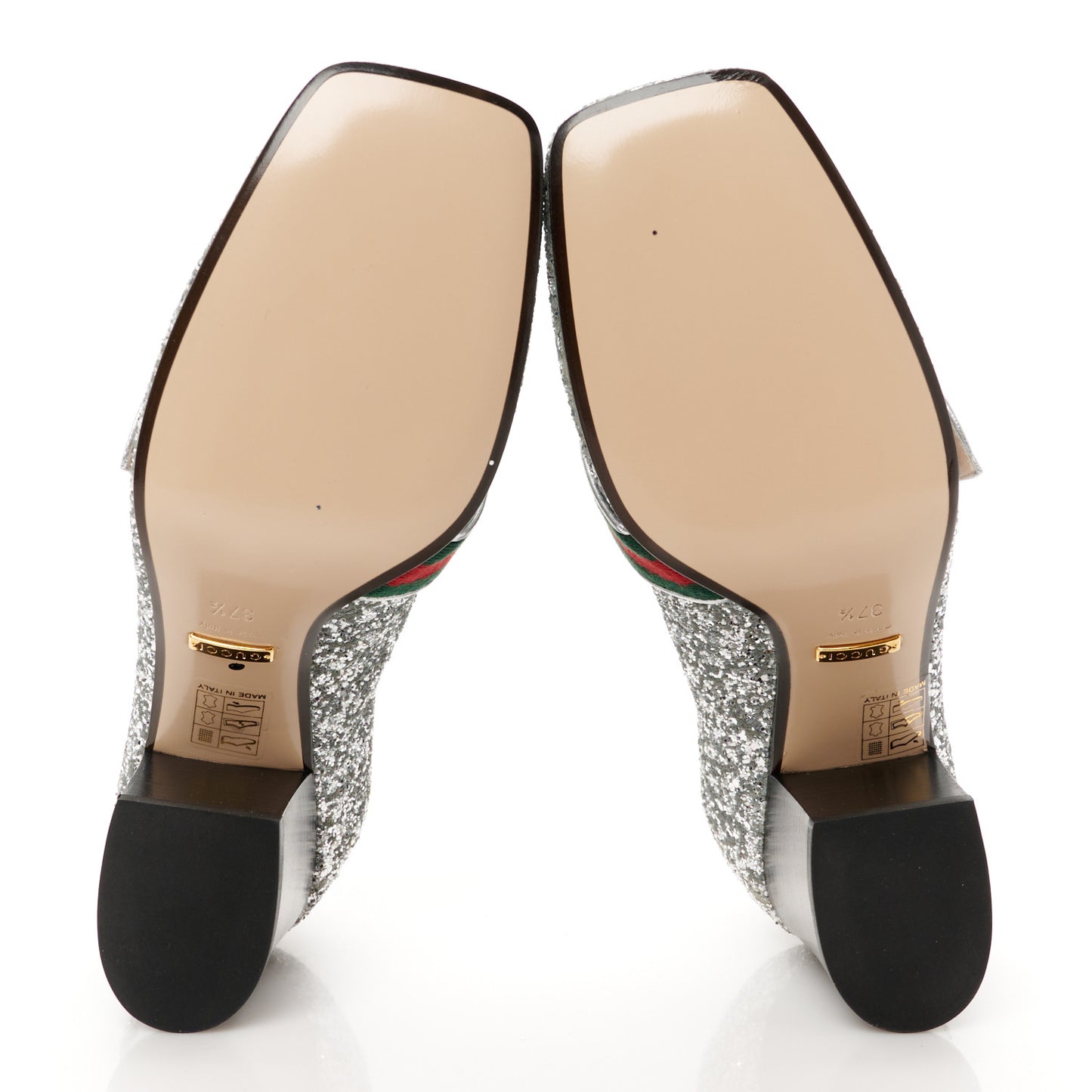 Glitter Nappa Web Peyton 75mm Loafer Pumps 37.5 Argento