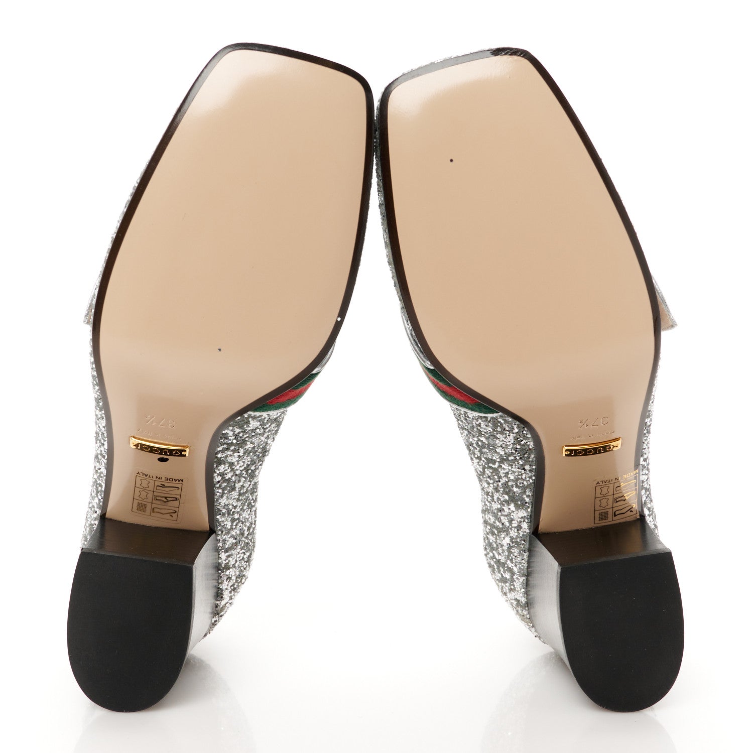 Gucci Glitter Nappa Web Peyton 75mm Loafer Pumps 37.5 Argento 6 of 10