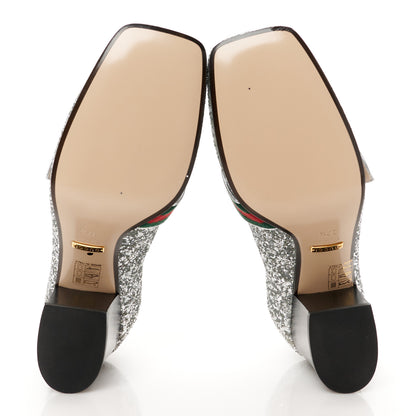 Gucci Glitter Nappa Web Peyton 75mm Loafer Pumps 37.5 Argento 6 of 10