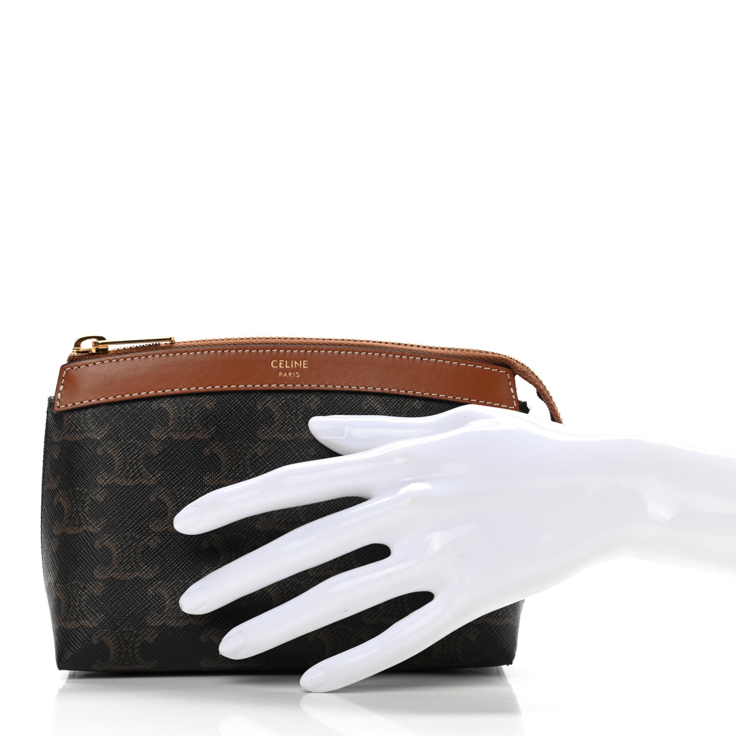 Triomphe Canvas Calfskin Small Zipped Pouch Tan