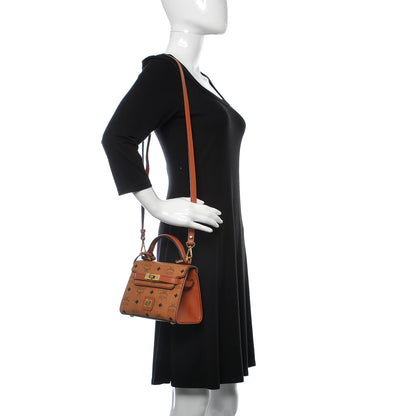 MCM Visetos X-Mini Heritage Top Handle Satchel Cognac 2 of 15
