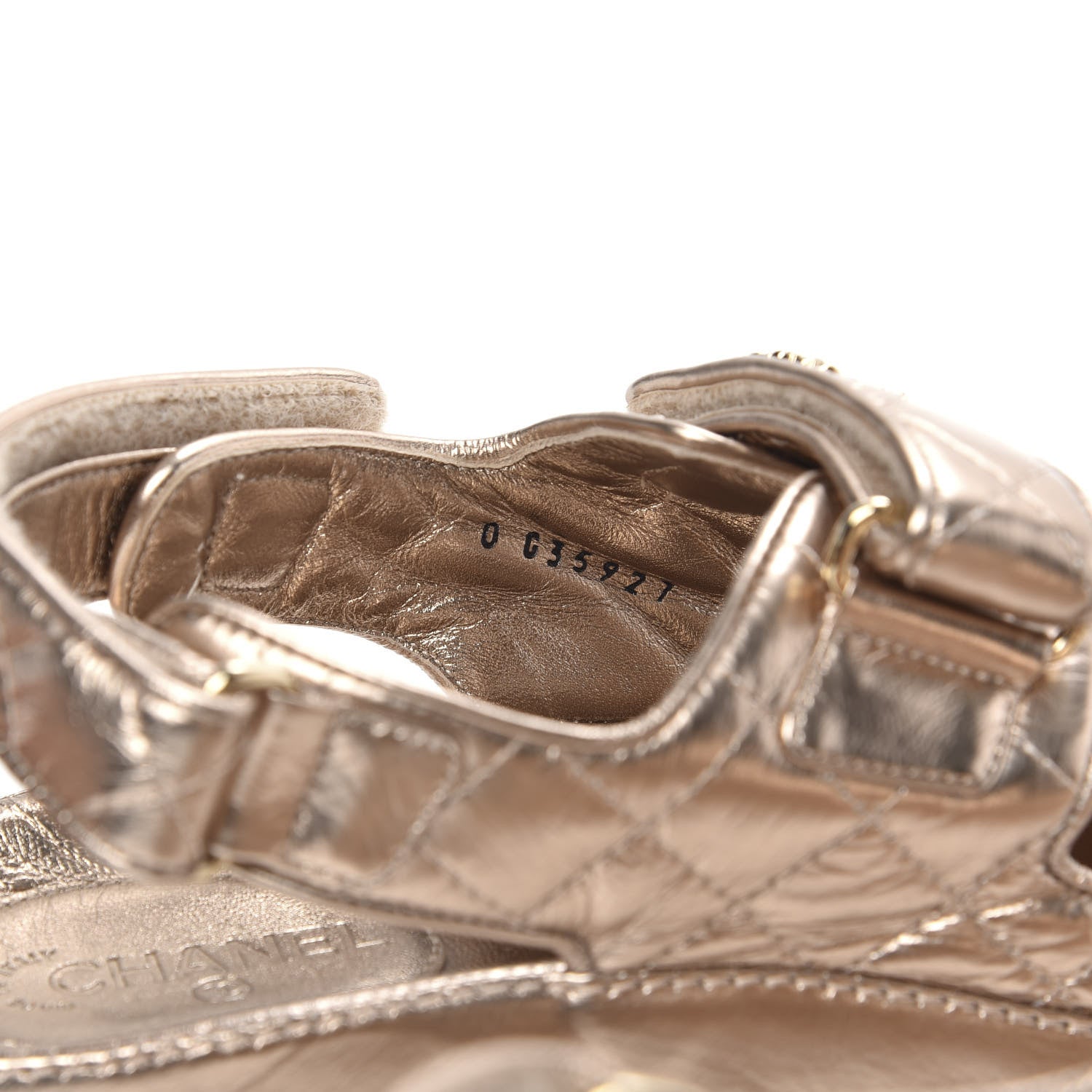 Chanel Iridescent Lambskin Quilted Velcro Dad Sandals 38 Light Bronze 8 of 9