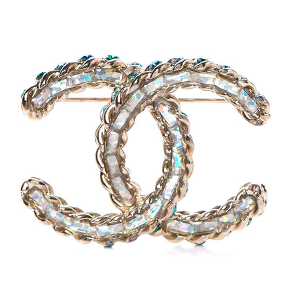 Chanel Iridescent Crystal CC Brooch Green 1 of 5