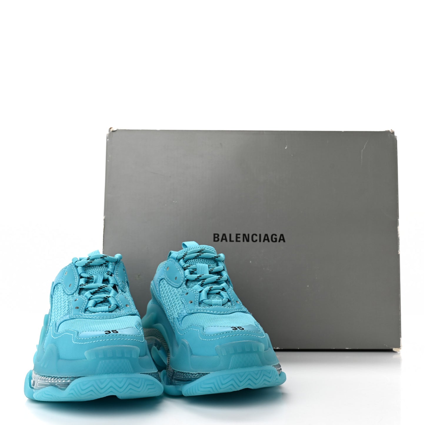 Fabric Mesh Clear Sole Womens Triple S Sneakers 35 Turquoise