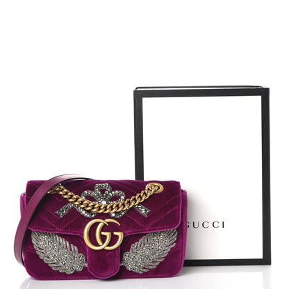 Gucci Velvet Matelasse Embroidered Mini GG Marmont Shoulder Bag Bordeaux 9 of 9