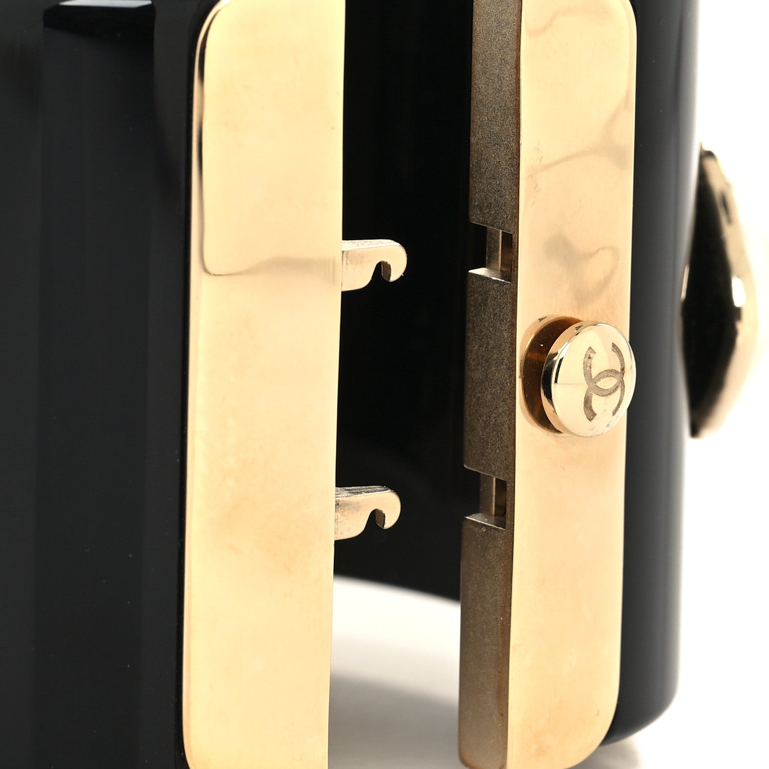 Chanel Resin Pearl Enamel CC Cuff Bracelet Black Pearly White Gold 4 of 6